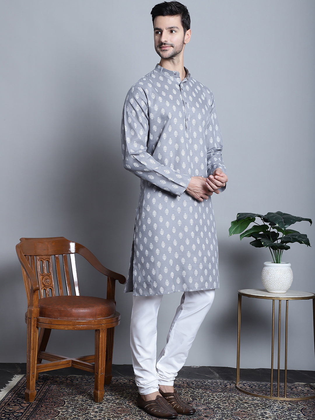 Men's Cotton Floral printed kurta Pyjama