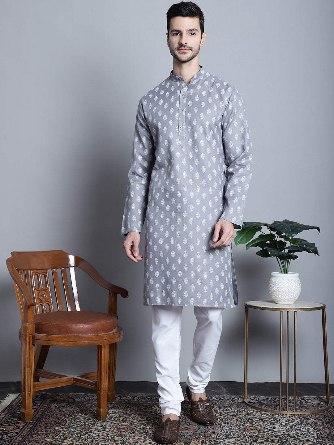 Men's Cotton Floral printed kurta Pyjama