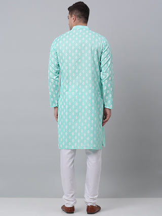 Jompers Men's Green Cotton Floral printed kurta Pyjama Set