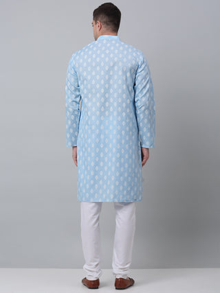 Jompers Men's Sky Cotton Floral printed kurta Pyjama Set