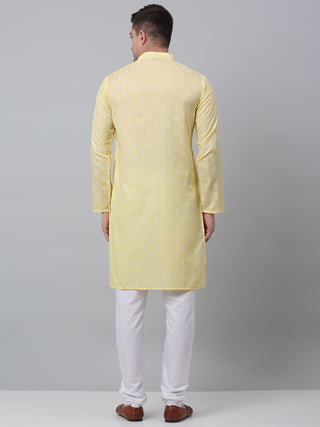 Jompers Men's Yellow Cotton Floral printed kurta Pyjama Set