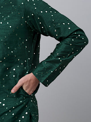 Green Mirror Work Kurta Pyjama