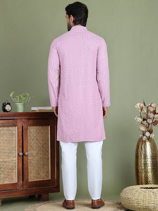 Embroidered & Sequins Cotton Kurta Pyjama