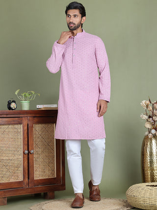 Embroidered & Sequins Cotton Kurta Pyjama