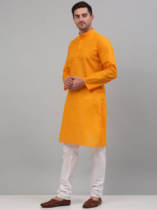 Men's Mustard Cotton Striped Kurta Payjama Sets