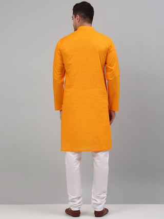 Men's Mustard Cotton Striped Kurta Payjama Sets