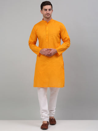 Men's Mustard Cotton Striped Kurta Payjama Sets