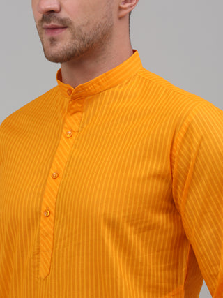 Men's Mustard Cotton Striped Kurta Payjama Sets