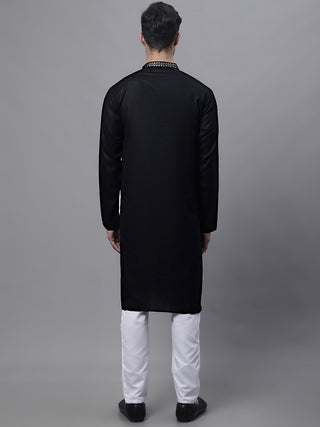 Men's Black Embroidered Straight Kurta Pyjama Set