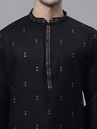 Men's Black Embroidered Straight Kurta Pyjama Set