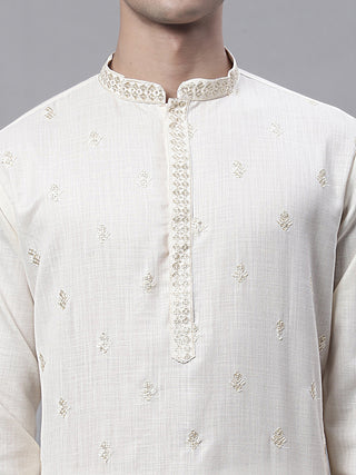 Men's White Embroidered Straight Kurta Pyjama Set