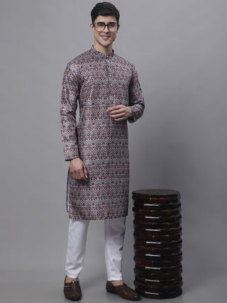 Men's Maroon Digital Printed Kurta Pyjama Set