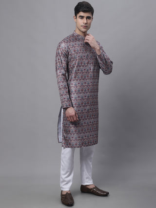 Men's Maroon Digital Printed Kurta Pyjama Set