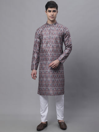 Men's Maroon Digital Printed Kurta Pyjama Set