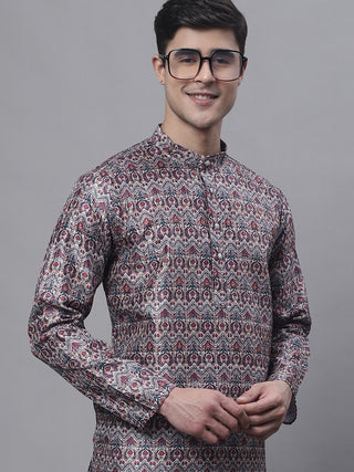 Men's Maroon Digital Printed Kurta Pyjama Set