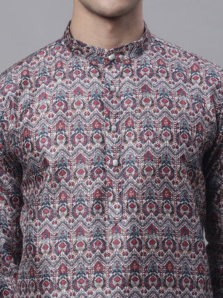 Men's Maroon Digital Printed Kurta Pyjama Set