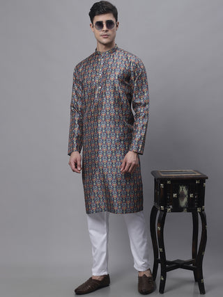 Men's Navy Digital Printed Kurta Pyjama Set