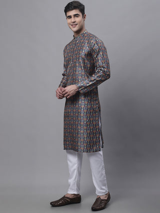 Men's Navy Digital Printed Kurta Pyjama Set