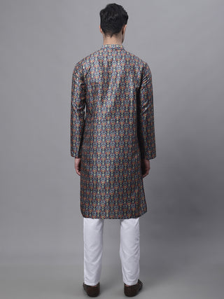 Men's Navy Digital Printed Kurta Pyjama Set