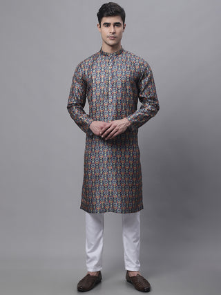 Men's Navy Digital Printed Kurta Pyjama Set