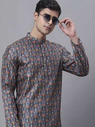 Men's Navy Digital Printed Kurta Pyjama Set