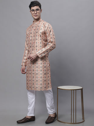 Men's Peach Digital Printed Kurta Pyjama Set