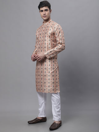 Men's Peach Digital Printed Kurta Pyjama Set