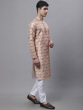 Men's Peach Digital Printed Kurta Pyjama Set