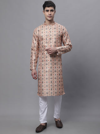 Men's Peach Digital Printed Kurta Pyjama Set