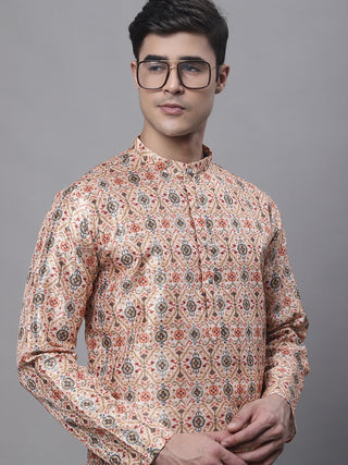 Men's Peach Digital Printed Kurta Pyjama Set