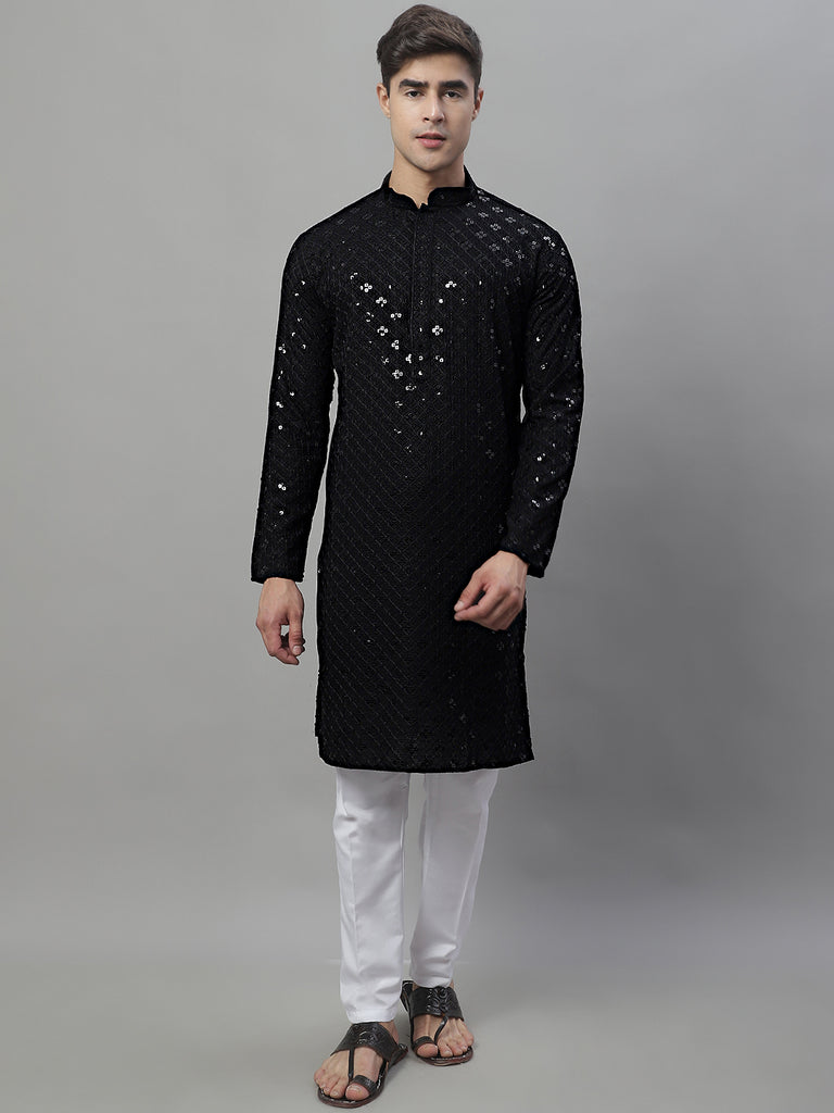 Men's Black Chikankari Embroidered and Sequence Kurtas – Jompers