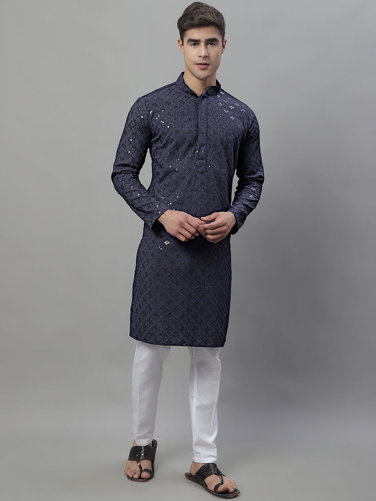 Men's Grey Chikankari Embroidered and Sequence Kurtas – Jompers