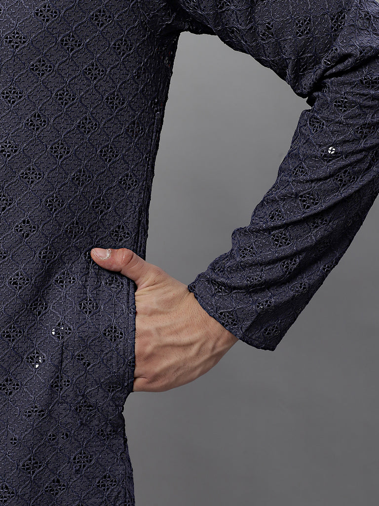 Men's Sequins Chikankari Embroidered Kurtas.
