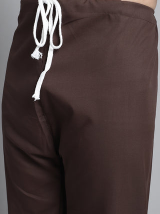 Men's Coffee Brown Cotton Solid Pathani Kurta with Salwar