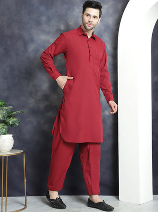 Men's Solid Pathani Kurta with Salwar