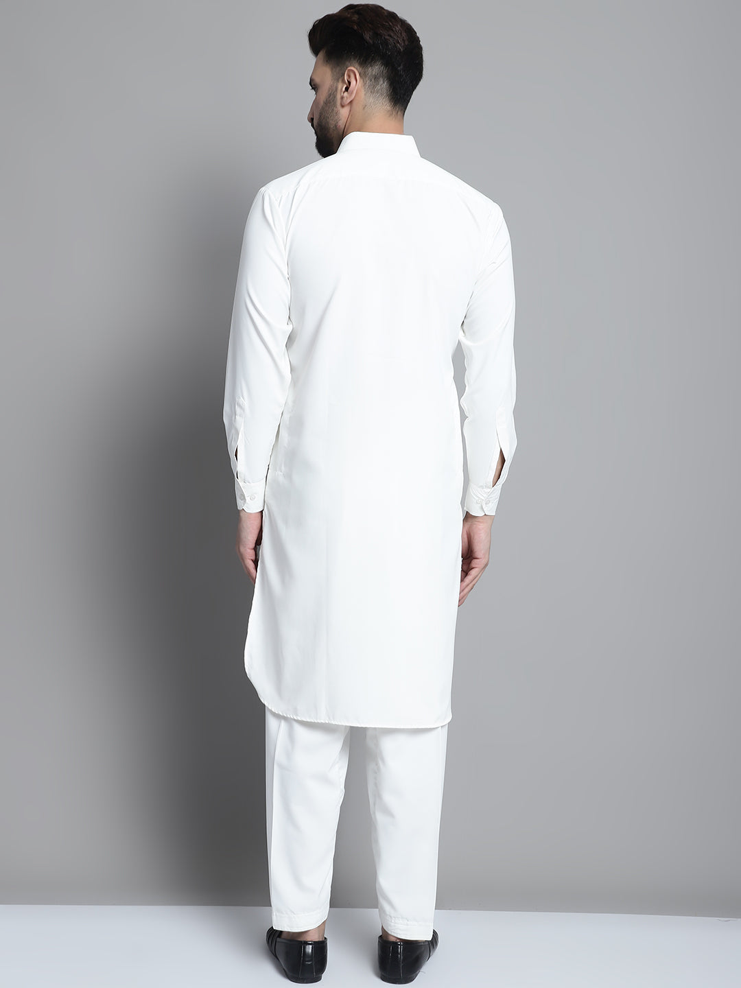 Men's White Cotton Solid Pathani Kurta with Salwar