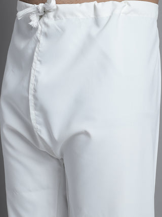 Men's White Cotton Solid Pathani Kurta with Salwar