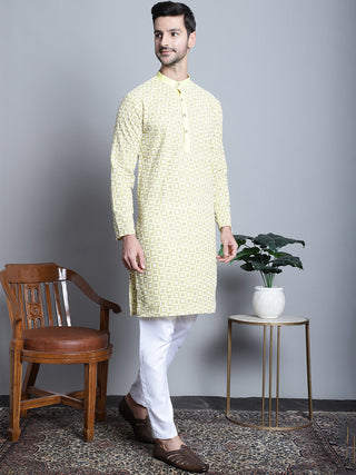 Men's Yellow Embroidered Kurta with Pyjama