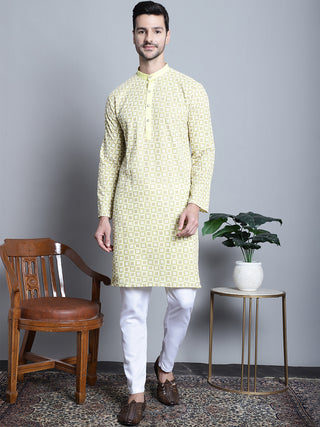 Men's Yellow Embroidered Kurta with Pyjama