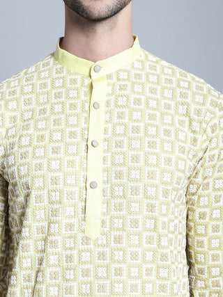 Men's Yellow Embroidered Kurta with Pyjama