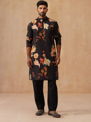 Men's Floral Printed Pure Cotton Straight Kurta Pyjama Set