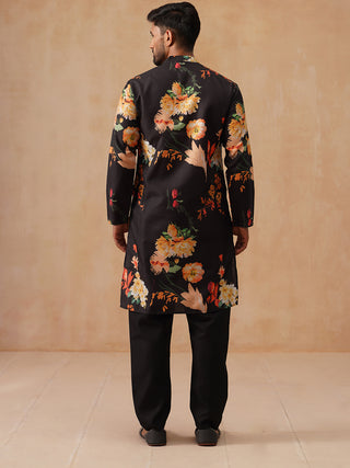 Men's Floral Printed Pure Cotton Straight Kurta Pyjama Set