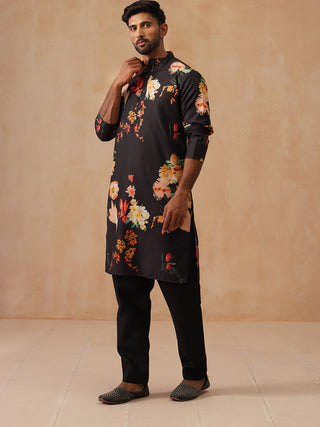Men's Floral Printed Pure Cotton Straight Kurta Pyjama Set