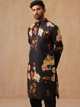 Men's Floral Printed Pure Cotton Straight Kurta Pyjama Set