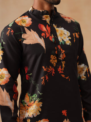 Men's Floral Printed Pure Cotton Straight Kurta Pyjama Set