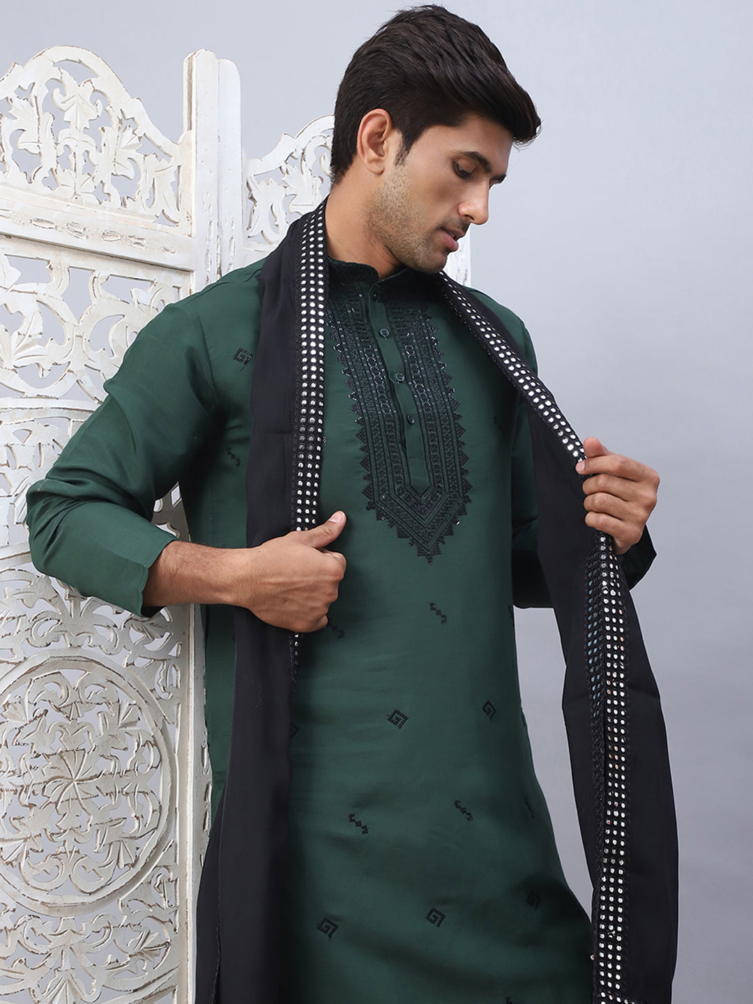 Sequins Embroidered Kurta Pyjama and Dupatta Set for Men – Jompers