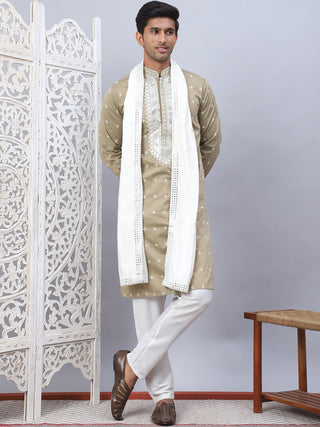 Men's Sequins Embroidered Kurta Pyjama With Dupatta