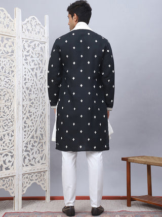 Embroidered & Sequin Cotton Blend Kurta Pyjama With Dupatta Sets