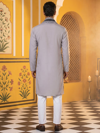 Embroidered Silk Blend Kurta Pyjama and Dupatta Set for Men