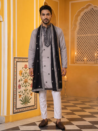 Embroidered Silk Blend Kurta Pyjama and Dupatta Set for Men